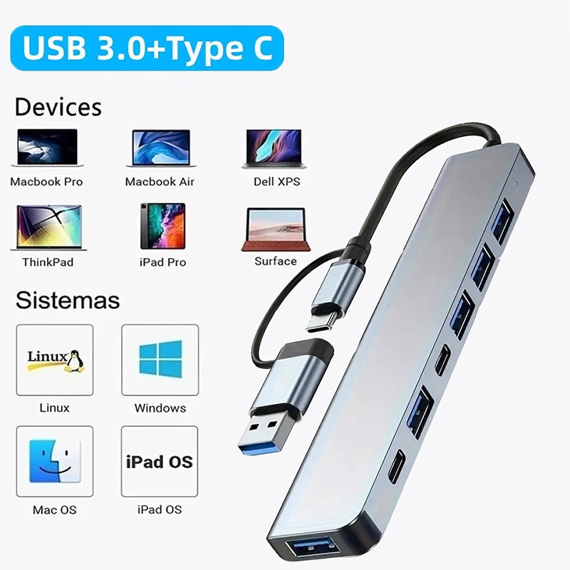 Usb Hub 7 Port - Hub USB3.0 2 em 1 com