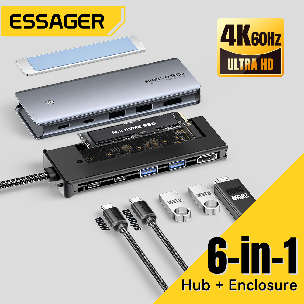Essager USB C Hub com gabinete - Usb Hub 7 Port avaliação e preço